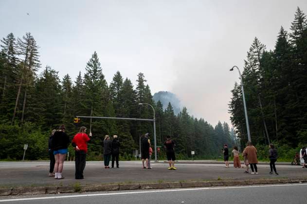 June 11, 2025, Squamish, B.C, CANADA: Signage is placed on the road leading to Alice Lake Provincial Park after an evacuation order was issued due to the Dryden Creek wildfire, north of Squamish, B.C., on Wednesday, June 11, 2025. Squamish CANADA  - ZUMAc35_ 20250611_zaf_c35_088 Copyright: xTijanaxMartinx