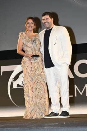 Taormina, Italy: Taormina: Greek Theatre. 71st Taormina Film Fest. Awards Ceremony. In the photo: Serena Rossi, Salvatore Esposito Taormina Italy  - ZUMAp169 20250613_zea_p169_288 Copyright: xMaurizioxD Avanzox
