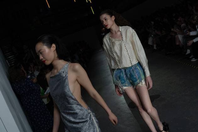 June 13, 2025, London, England, United Kingdom: The BA Fashion students from the University of Westminster are presenting their annual graduate show this evening in London. The event opens at 18:30 at Ambika P3, featuring runway presentations that highlight the final-term collections crafted by undergraduates in their final year. Attendees can expect a diverse display of menswear and womenswear, textile innovation, tailoring and experimental design, reflecting each studentÃ¢â‚¬â ¢s creative identity and technical proficiency. The show aims to mark the culmination of years of academic and practical training, offering observers insight into the next generation of designers entering the industry. London United Kingdom - ZUMAp242 20250613_zip_p242_045 Copyright: xJoaoxDanielxPereirax
