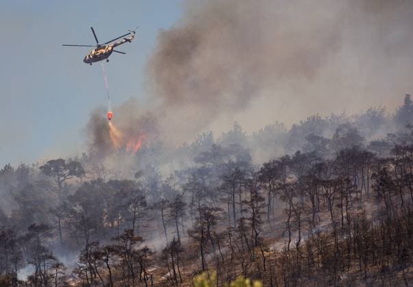 Bilder des Jahres 2025, News 06 Juni News Themen der Woche KW24 News Bilder des Tages Wildfire in Izmir IZMIR, TURKIYE - JUNE 14: Smoke rises as firefighting teams respond to a forest fire in Foca, Izmir, Turkiye, on June 14, 2025. Mehmet Emin Menguarslan Anadolu Izmir Turkey. Editorial use only. Please get in touch for any other usage.  Copyright: x2025xAnadoluxMehmetxEminxMenguarslanx