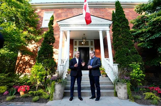 June 14, 2025, Ottawa, On, CANADA: Prime Minister Mark Carney greets Prime Minister of the United Kingdom Kier Starmer, outside his residence at Rideau Cottage in Ottawa, for a visit before the G7 Summit in Kananaskis, Alta., on Saturday, June 14, 2025. Ottawa CANADA - ZUMAc35_ 20250614_zaf_c35_201 Copyright: xJustinxTangx