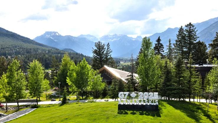 G7 Heads of Government Summit Canada 14 05 2025, Canada, Alberta, Banff, International Media Center for the G7 Heads of Government Summit at Kananaskis Lodge Village National Park, Â Banff Alberta Canada