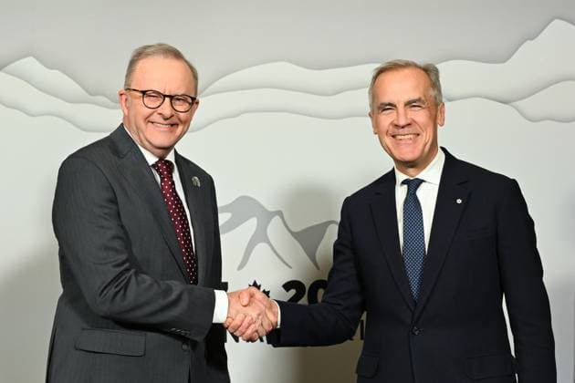 G7 SUMMIT CANADA, Australian Prime Minister Anthony Albanese shakes hands with Prime Minister of Canada Mark Carney during a bilateral meeting ahead of the G7 Leaders Summit in Kananaskis, Alberta, Canada, Sunday, June 15, 2025. ( NO ARCHIVING Kananaskis ALBERTA CANADA  Copyright: xLUKASxCOCHx 20250616183610611770