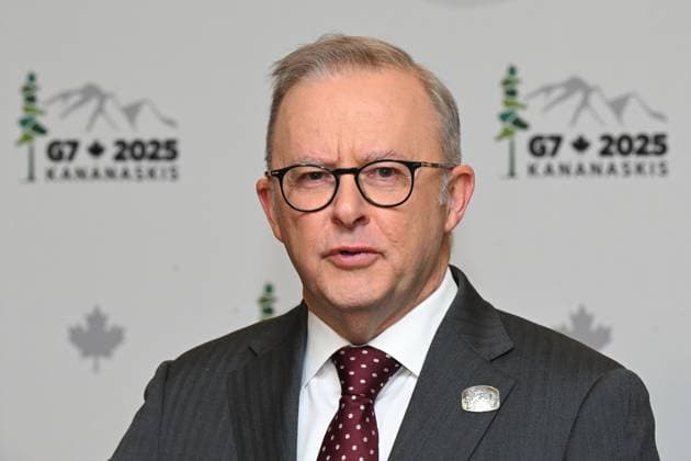 G7 SUMMIT CANADA, Australian Prime Minister Anthony Albanese speask to the media during a press conference ahead of the G7 Leaders Summit in Kananaskis, Alberta, Canada, Sunday, June 15, 2025. ( NO ARCHIVING Kananaskis ALBERTA CANADA  Copyright: xLUKASxCOCHx 20250616148005521582