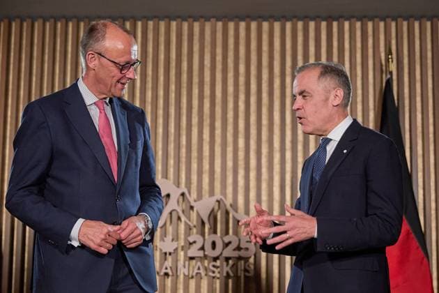 Kananaskis, Alberta, Canada, 16 06 2025 Mountain Lodge G7 Summit 2025 Federal Chancellor Friedrich Merz CDU meets Canadas Prime Minister Mark Carney for bilateral talks local time 15 06 2025 Copyright: xdtsxNachrichtenagenturx dts_71028
