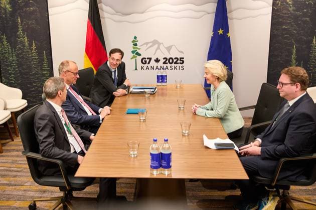 Kananaskis, Alberta, Canada, 16 06 2025 Mountain Lodge G7 Summit 2025 Federal Chancellor Friedrich Merz CDU and EU Commission President Ursula von der Leyen meet for talks local time 15 06 2025 Copyright: xdtsxNachrichtenagenturx dts_71033
