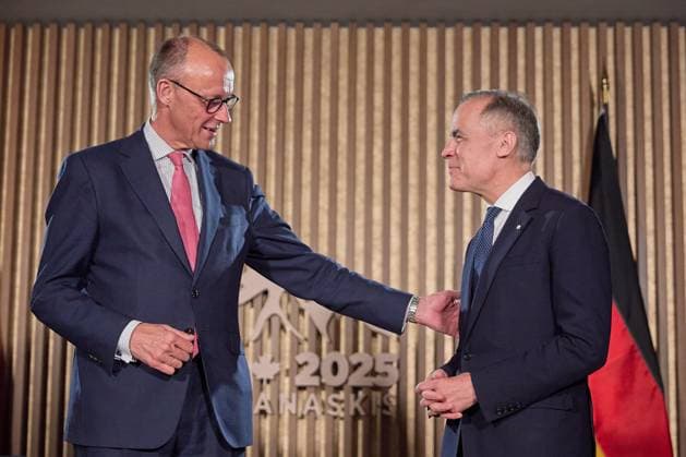 Kananaskis, Alberta, Canada, Mountain Lodge G7 Summit 2025 Federal Chancellor Friedrich Merz CDU meets Canadas Prime Minister Mark Carney for bilateral talks Local time 15 06 2025 Copyright: xdtsxNachrichtenagenturx dts_71027