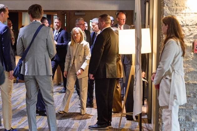Kananaskis, Alberta, Canada, 16 06 2025 Mountain Lodge G7 Summit 2025 Italian Prime Minister Giorgia Meloni and German Chancellor Friedrich Merz CDU at the conference center, among others Copyright: xdtsxNachrichtenagenturx dts_71096