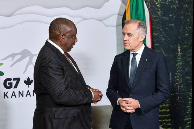 Kananaskis, Alberta, Canada, 15 06 2025 Mountain Lodge G7 Summit 2025 Cyril Ramaphosa South Africa and Mark Carney Canada Copyright: xGovernmentxofxCanada dtsxNachrichtenagenturx dts_71115