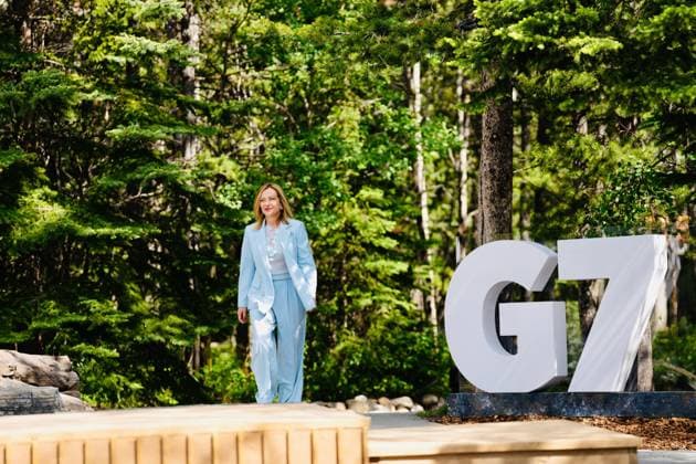 June 16, 2025, Kananaskis: Prime Minister of Italy Giorgia Meloni attends the G7 Global Economic Outlook working session at the G7 Leaders Summit in Kananaskis, Alberta, Canada, 16 June 2025. .ANSA CHIGI PALACE PRESS OFFICE FILIPPO ATTILI. NPK Kananaskis  - ZUMAa110 20250616_zaf_a110_049 Copyright: xChigixPalacexPressxOffice Filippx