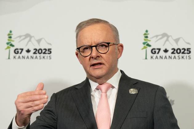 G7 SUMMIT CANADA, Australian Prime Minister Anthony Albanese speaks to the media during a press conference on the sidelines of the G7 Leaders Summit in Kananaskis, Alberta, Canada, Monday, June 16, 2025. ( NO ARCHIVING Kananaskis ALBERTA CANADA  Copyright: xLUKASxCOCHx 20250617158537456252