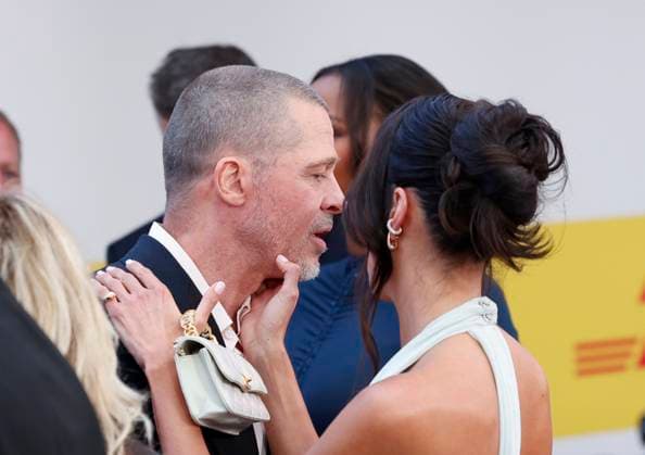 Brad Pitt and Ines de Ramon arrive on the red carpet for the Apple Original Films & Warner Bros. Pictures F1 World Premiere in Times Square on Monday, June 16, 2025 in New York City.  NYP20250616110 JOHNxANGELILLO