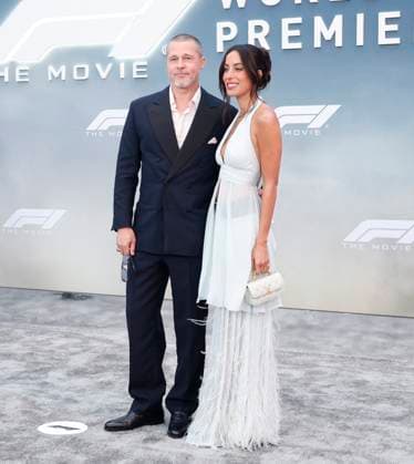Brad Pitt and Ines de Ramon arrive on the red carpet for the Apple Original Films & Warner Bros. Pictures F1 World Premiere in Times Square on Monday, June 16, 2025 in New York City.  NYP20250616119 JOHNxANGELILLO
