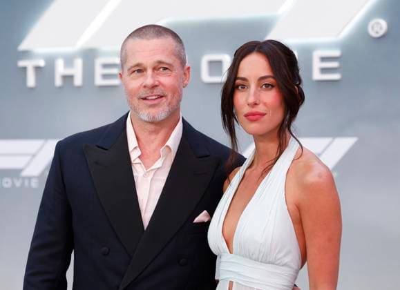 Brad Pitt and Ines de Ramon arrive on the red carpet for the Apple Original Films & Warner Bros. Pictures F1 World Premiere in Times Square on Monday, June 16, 2025 in New York City.  NYP20250616114 JOHNxANGELILLO