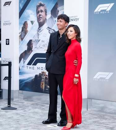 Alexander Albon and Muni Lily He arrive on the red carpet for the Apple Original Films & Warner Bros. Pictures F1 World Premiere in Times Square on Monday, June 16, 2025 in New York City.  NYP20250616140 JOHNxANGELILLO