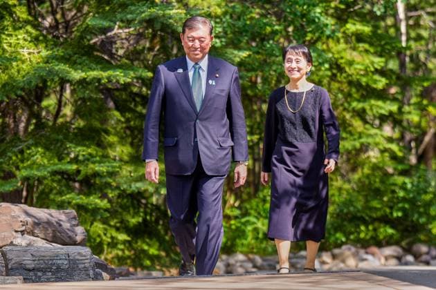 Kananaskis, Alberta, Canada, 16 06 2025 Mountain Lodge G7 Summit 2025 Prime Minister of Japan Shigeru Ishiba and his wife Yoshiko Ishiba Photo Michael Kappeler Pool Copyright: xMichaelxKappeler Pool dtsxNachrichtenagenturx dts_71172