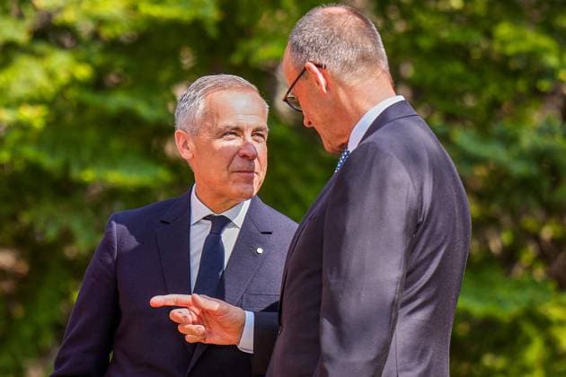 Kananaskis, Alberta, Canada, 16 06 2025 Mountain Lodge G7 Summit 2025 Canadas Prime Minister Mark Carney and German Chancellor Friedrich Merz CDU Photo Michael Kappeler Pool Copyright: xMichaelxKappeler Pool dtsxNachrichtenagenturx dts_71131