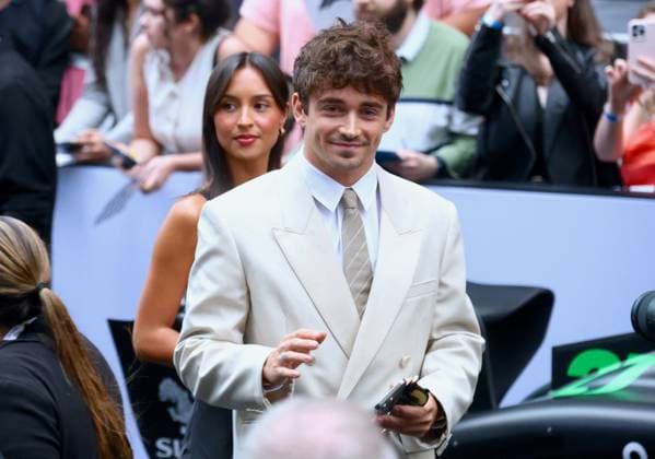 F1 World Premiere - Arrival - Charles Leclerc F1 Ferrari driver Charles Leclerc with his girlfriend Alexandra Saint Mleux arrive at the F1 movie world premiere in Times Square, New York on June 16, 2025. Photo by Charles Guerin ABACAPRESS.COM New York City NY United States  Copyright: xGuerinxCharles ABACAx