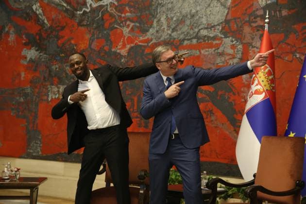 Bilder des Jahres 2025, News 06 Juni News Themen der Woche KW25 News Bilder des Tages Jamaican former athlete Usain Bolt becomes the official ambassador of EXPO 2027 in Serbia BELGRADE, SERBIA - JUNE 17: Jamaican former Olympic and world champion Usain Bolt (L), and Serbian President Aleksandar Vucic (R) pose for a photo at the Serbia Palace in Belgrade, on June 17, in Belgrade, Serbia. Usain Bolt is named the first official ambassador of EXPO 2027, which will be held in Belgrade, Serbia Filip Stevanovic Anadolu Belgrade Serbia. Editorial use only. Please get in touch for any other usage.  Copyright: x2025xAnadoluxFilipxStevanovicx