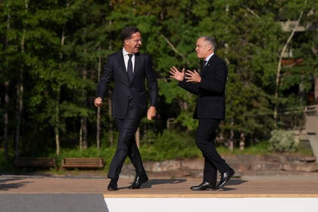 June 17, 2025, Kananaskis, Ab, CANADA: Canadian Prime Minister Mark Carney welcomes NATO secretary-general Mark Rutte to the G7 Summit in Kananaskis, B.C., on Tuesday, June 17, 2025. Kananaskis CANADA  - ZUMAc35_ 20250617_zaf_c35_039 Copyright: xDarrylxDyckx