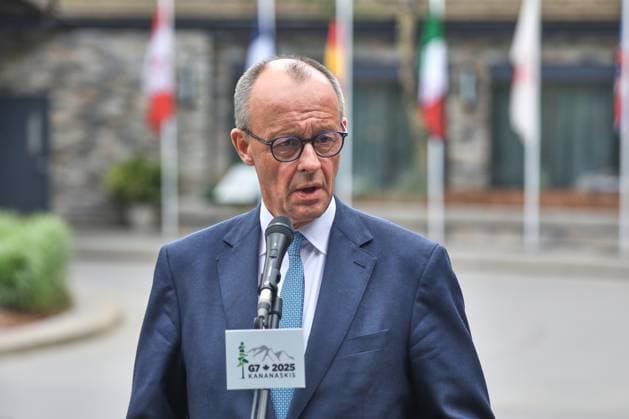 Kananaskis, Alberta, Canada, 17 06 2025 Mountain Lodge G7 Summit 2025 German Chancellor Friedrich Merz CDU gives a statement to journalists at the end of the meeting in which he describes the summit as a complete success Copyright: xdtsxNachrichtenagenturx dts_71226