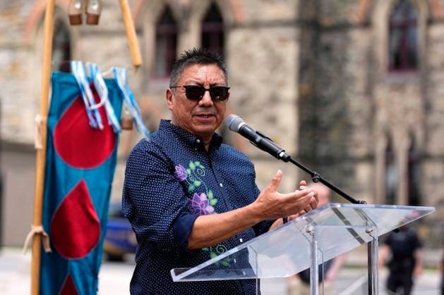 June 17, 2025, Ottawa, On, Canada: Grand Chief of Nishnawbe Aski Nation Alvin Fiddler speaks at a rally against Bill C-5 on Parliament Hill in Ottawa, on Tuesday, June 17, 2025. Ottawa Canada  - ZUMAc35_ 20250617_zaf_c35_154 Copyright: xJustinxTangx