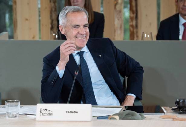 June 17, 2025, Kananaskis, Ab, Canada: Prime Minister Mark Carney smiles as he waits to deliver his opening remarks an expanded session at the G7 Summit in Kananaskis, Alta., on Tuesday, June 17, 2025. Kananaskis Canada  - ZUMAc35_ 20250617_zaf_c35_158 Copyright: xAdrianxWyldx