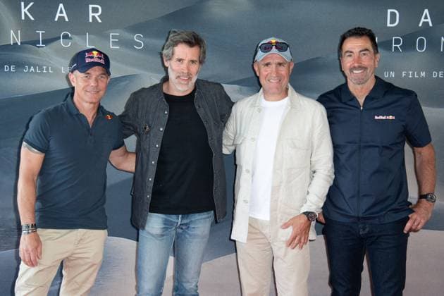 Dakar Chronicles Premiere Sebastien Loeb, Jalil Lespert, Stephane Peterhansel and Luc Alphand attending the Dakar Chronicles Premiere at the Mk2 Bibliotheque cinema in Paris, France on June 17, 2025. Photo by Aurore Marechal ABACAPRESS.COM Paris France  Copyright: xMarechalxAurore ABACAx