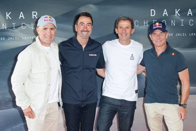 Dakar Chronicles Premiere Stephane Peterhansel, Luc Alphand, Yann Le Moenner and Sebastien Loeb attending the Dakar Chronicles Premiere at the Mk2 Bibliotheque cinema in Paris, France on June 17, 2025. Photo by Aurore Marechal ABACAPRESS.COM Paris France  Copyright: xMarechalxAurore ABACAx