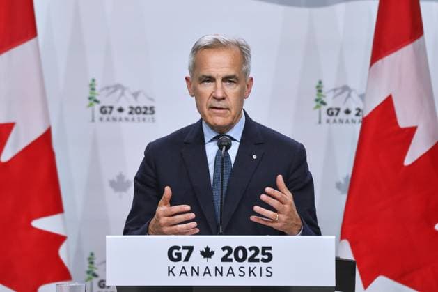 Kananaskis, Alberta, Canada, 18 06 2025 Mountain Lodge G7 Summit 2025 Canadian Prime Minister Mark Carney speaks at the closing press conference Copyright: xdtsxNachrichtenagenturx dts_71242