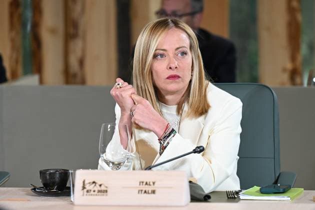 G7 SUMMIT CANADA, Prime Minister of Italy Giorgia Meloni attends a plenary session with Outreach partners at the G7 Leaders Summit in Kananaskis, Alberta, Canada, Tuesday, June 17, 2025. ( NO ARCHIVING Kananaskis ALBERTA CANADA  Copyright: xLUKASxCOCHx 20250618133043015655