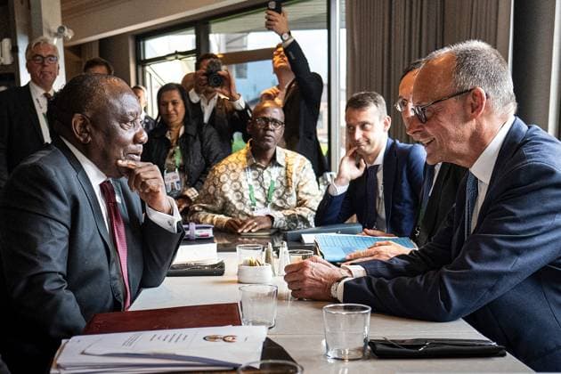 Kananaskis, Alberta, Canada, 17 06 2025 Mountain Lodge G7 Summit 2025 Bilateral meeting between the President of South Africa Cyril Ramaphosa and the German Chancellor Friedrich Merz CDU Copyright: xBergmann,xGuido BPA dtsxNachrichtenagenturx dts_71248