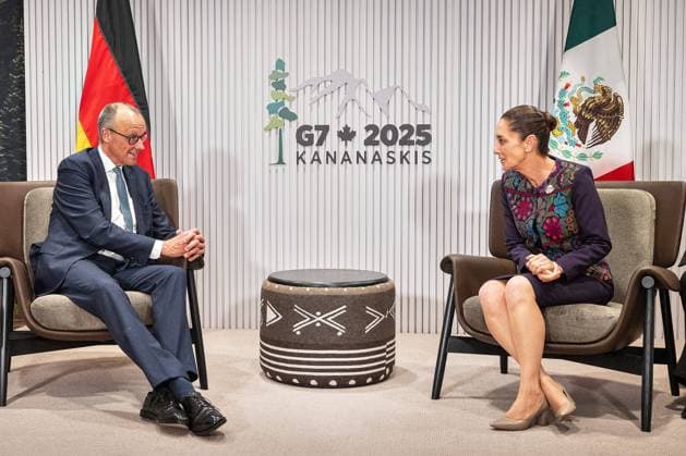 Kananaskis, Alberta, Canada, 17 06 2025 Mountain Lodge G7 Summit 2025 Bilateral meeting between the German Chancellor Friedrich Merz CDU and the President of Mexico Claudia Sheinbaum Copyright: xBergmann,xGuido BPA dtsxNachrichtenagenturx dts_71250