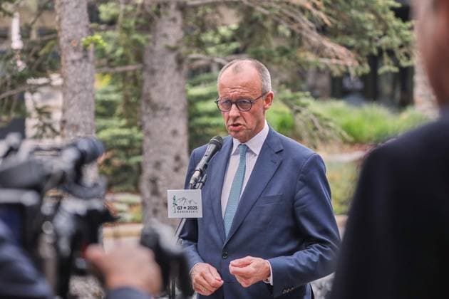 Kananaskis, Alberta, Canada, 17 06 2025 Mountain Lodge G7 Summit 2025 German Chancellor Friedrich Merz CDU gives a statement to journalists at the end of the meeting in which he describes the summit as a complete success Copyright: xdtsxNachrichtenagenturx dts_71316