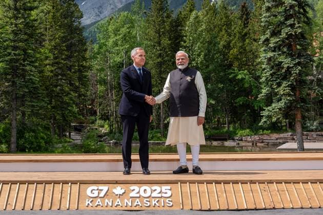 Kananaskis, Alberta, Canada, 17 06 2025 Mountain Lodge G7 Summit 2025 Mark Carney and Narendra Modi Photo Michael Kappeler Pool Copyright: xMichaelxKappeler Pool dtsxNachrichtenagenturx dts_71266