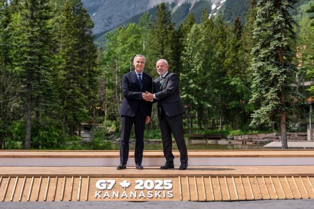 Kananaskis, Alberta, Canada, 17 06 2025 Mountain Lodge G7 Summit 2025 Mark Carney and Luiz Inácio Lula da Silva Photo Michael Kappeler Pool Copyright: xMichaelxKappeler Pool dtsxNachrichtenagenturx dts_71270