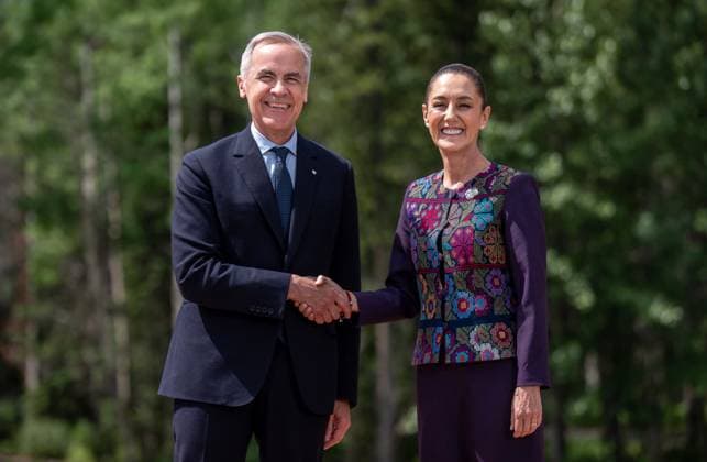 Kananaskis, Alberta, Canada, 17 06 2025 Mountain Lodge G7 Summit 2025 Mark Carney and Claudia Sheinbaum, President of Mexico Photo Michael Kappeler Pool Copyright: xMichaelxKappeler Pool dtsxNachrichtenagenturx dts_71262