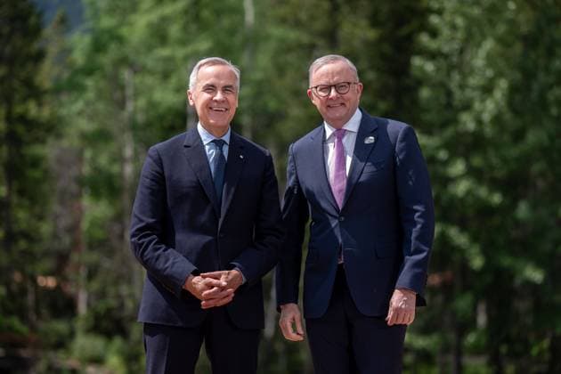 Kananaskis, Alberta, Canada, 17 06 2025 Mountain Lodge G7 Summit 2025 Mark Carney and Anthony Albanese Photo Michael Kappeler Pool Copyright: xMichaelxKappeler Pool dtsxNachrichtenagenturx dts_71264