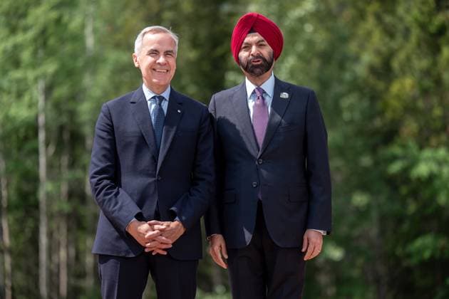 Kananaskis, Alberta, Canada, 17 06 2025 Mountain Lodge G7 Summit 2025 Mark Carney and Ajay Banga Photo Michael Kappeler Pool Copyright: xMichaelxKappeler Pool dtsxNachrichtenagenturx dts_71257
