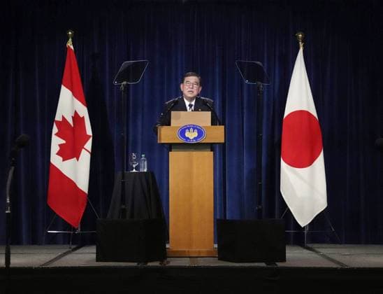 G7 summit in Canada Japanese Prime Minister Shigeru Ishiba holds a press conference in Calgary, Canada, after attending the Group of Seven summit in Kananaskis, near Calgary, on June 17, 2025.  A14AA0004665457P