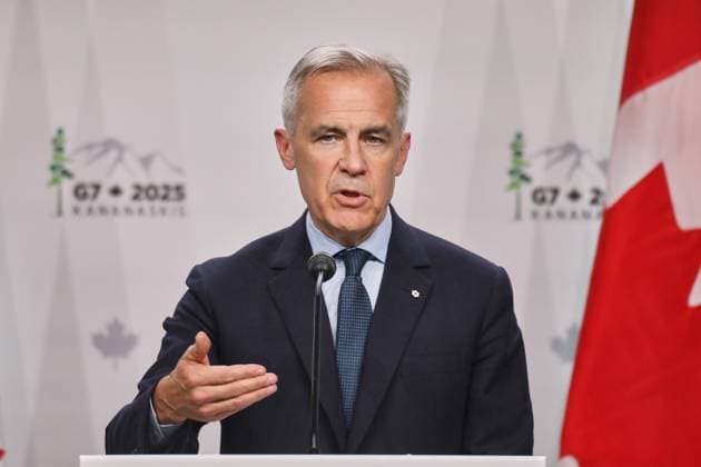 Kananaskis, Alberta, Canada, 18 06 2025 Mountain Lodge G7 Summit 2025 Canadian Prime Minister Mark Carney speaks at the closing press conference Copyright: xdtsxNachrichtenagenturx dts_71291