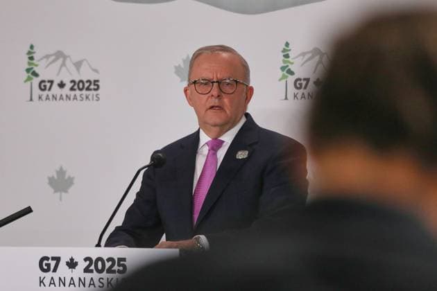 Kananaskis, Alberta, Canada, 18 06 2025 Mountain Lodge G7 Summit 2025 Australian Prime Minister Anthony Albanese speaks at a closing press conference Copyright: xdtsxNachrichtenagenturx dts_71303