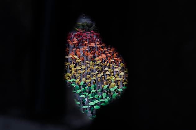 June 22, 2025, Mexico, Cdmx, Mexico: Hundreds of people gathered in Mexico City s Plaza de la ConstitucioÂ³n to break the record for the world s largest LGBTTTIQA+ flag. For this event, they used umbrellas in the same colors as the gay community flag. Mexico Mexico - ZUMAp204 20250622_zip_p204_004 Copyright: xJosuexPerezx