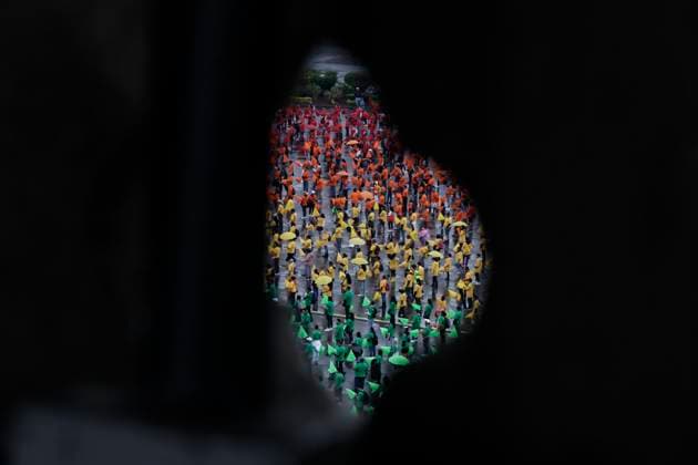 June 22, 2025, Mexico, Cdmx, Mexico: Hundreds of people gathered in Mexico City s Plaza de la ConstitucioÂ³n to break the record for the world s largest LGBTTTIQA+ flag. For this event, they used umbrellas in the same colors as the gay community flag. Mexico Mexico - ZUMAp204 20250622_zip_p204_005 Copyright: xJosuexPerezx