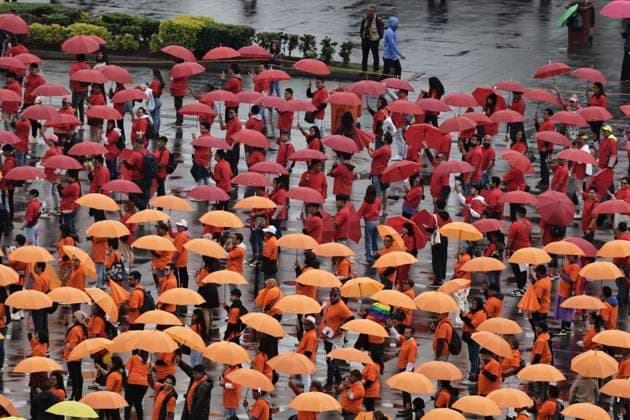 June 22, 2025, Mexico, Cdmx, Mexico: Hundreds of people gathered in Mexico City s Plaza de la ConstitucioÂ³n to break the record for the world s largest LGBTTTIQA+ flag. For this event, they used umbrellas in the same colors as the gay community flag. Mexico Mexico - ZUMAp204 20250622_zip_p204_037 Copyright: xJosuexPerezx