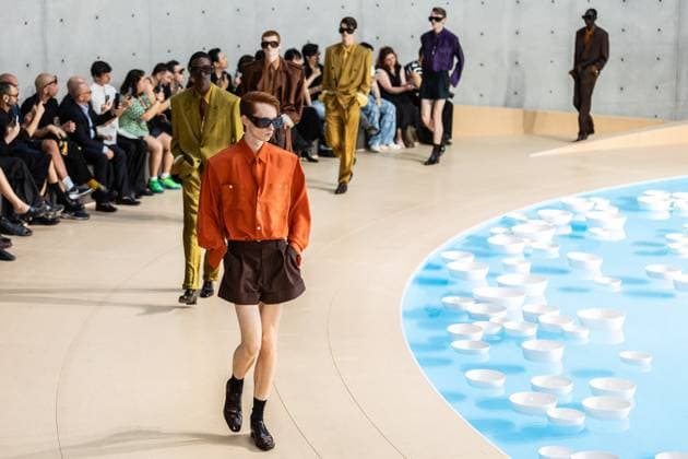 PFW - Men s Spring 2026 - Runway NB Model on the runway at the Saint Laurent show as part of Paris Men s Fashion Week on June 24, 2025 in Paris, France. Photo by Nasser Berzane ABACAPRESS.COM Paris France  Copyright: xBerzanexNasser ABACAx