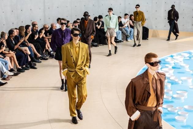 PFW - Men s Spring 2026 - Runway NB Model on the runway at the Saint Laurent show as part of Paris Men s Fashion Week on June 24, 2025 in Paris, France. Photo by Nasser Berzane ABACAPRESS.COM Paris France  Copyright: xBerzanexNasser ABACAx
