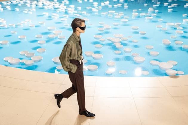 PFW - Men s Spring 2026 - Runway NB Model on the runway at the Saint Laurent show as part of Paris Men s Fashion Week on June 24, 2025 in Paris, France. Photo by Nasser Berzane ABACAPRESS.COM Paris France  Copyright: xBerzanexNasser ABACAx