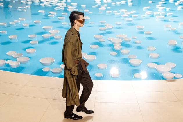 PFW - Men s Spring 2026 - Runway NB Model on the runway at the Saint Laurent show as part of Paris Men s Fashion Week on June 24, 2025 in Paris, France. Photo by Nasser Berzane ABACAPRESS.COM Paris France  Copyright: xBerzanexNasser ABACAx