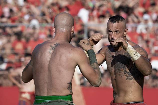 Italien, Historischer Fußball, Calcio storico in Florenz Florence, Stoprico Fiorentino Rossi - Verdi football final, wins the Tournament I Rossi di Santa Maria Novella 06 24 2025 Florence, Italy  Copyright: xGiannixPasquinix xipa-agency.netx xGiannixPasquini IPAx IPA_Agency_IPA59428822